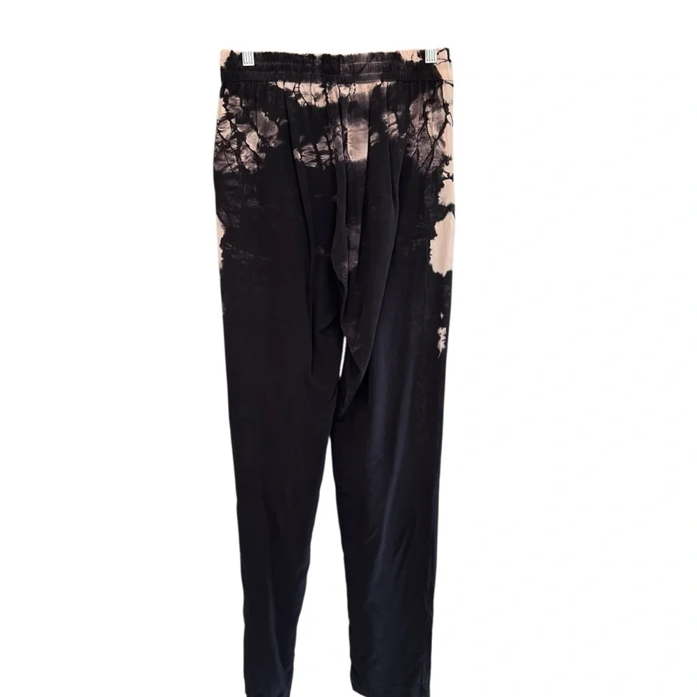 Gypsy 05 Silk Tie Dye Elastic Waist Pull On Pants Black Cream Small Boho Casual - Picture 6 of 6